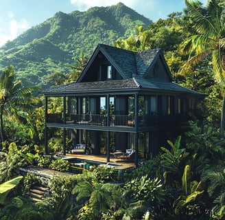 Vue d’une villa de luxe en Guadeloupe avec piscine à débordement avec une vue plongeante sur la mer des caraibes, au coeur d’