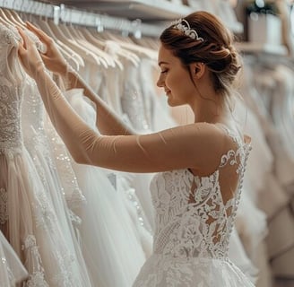 mariée qui choisi sa robe de mariage