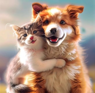cat and dog hugging