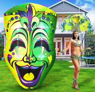 Inflatable mask with Fleur-de-Lis designs