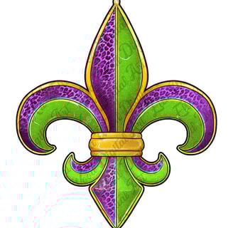 purple, green, and gold Fleur-de-Lis