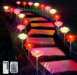 lit flower path lights