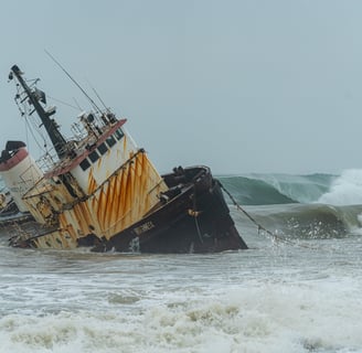 Shipwreck with 2 perfect waves rolling on the back