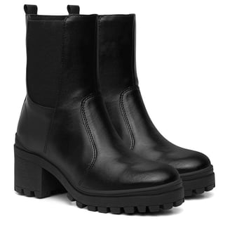 Bota Feminina Cano Médio Salto Tratorado Elástico Casual - Preto