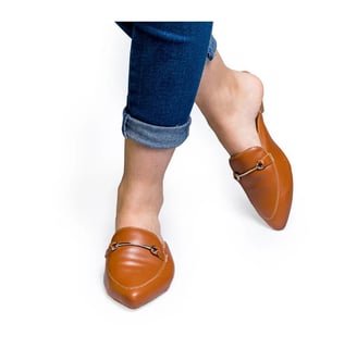 Mule Feminino Confort Sandália Sapato Bico Fino Confortável - Caramelo