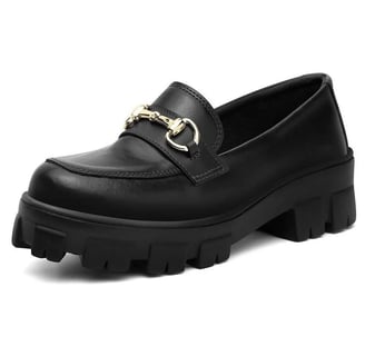 Mocassim Tratorado Feminino Sapato Oxford Blogueira Casual - Preto