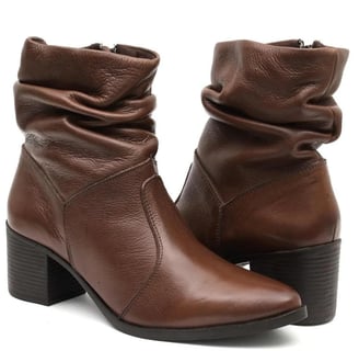 Bota Couro Venetto Sanfonado Bico Fico Feminina - Marrom
