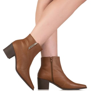 Bota Feminina GiGiL Bico Fino Salto Médio Confortável - Caramelo