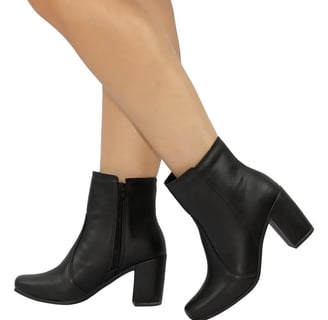 Coturno Salto Alto Grosso Confortável Bota Cano Curto Zíper - Preto