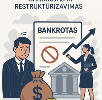 Nemokumo teisės paslaugų iliustracija. Viršuje didelėmis raidėmis parašyta „Nemokumo teisė“, po to –