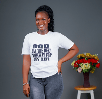 "God has the best pathway for my life" black text on white Christian T-shirt