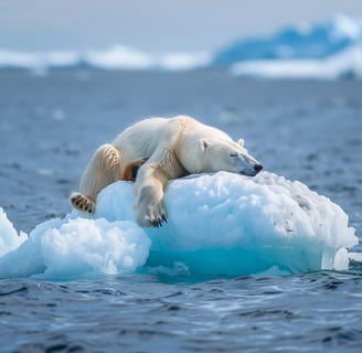 A bipolar polar bear sleeping on an iceberg