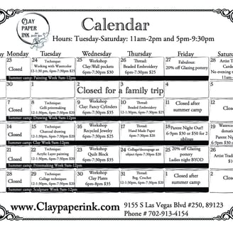 A calendar of events that are happening at the studio