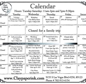 A calendar that shows what classes we have available this month