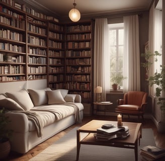 a living room with a couch and a table