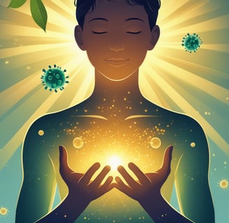 a person holding a glowing light up in front of a sun