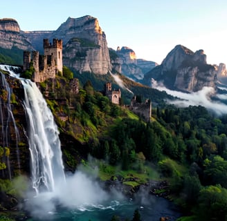 The Misty Forest and its majestic waterfall