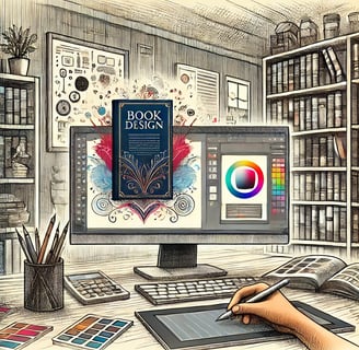 Illustration pour auteur autoédité avec graphiste travaillant sur une couverture Amazon KDP