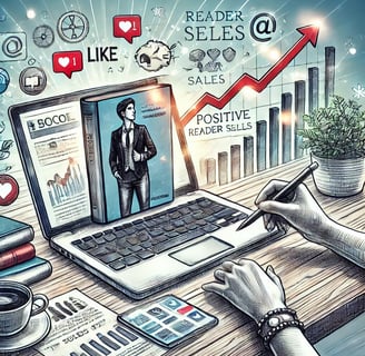 Auteur autoédité promouvant son livre sur les réseaux sociaux, avec des notifications de ventes