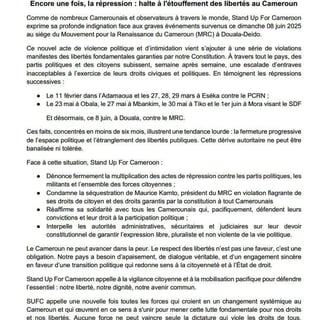 Communiqué de Stand Up for Cameroon