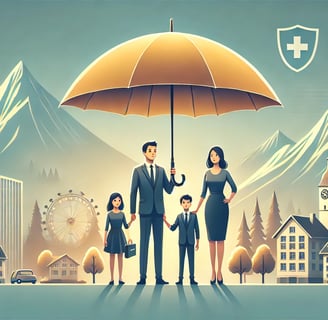 image illustrant la protection offerte par l’assurance décès, avec une famille sous un parapluie symbolisant la sécurité fina