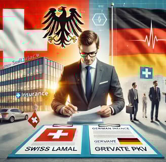 une image illustrant les options d'assurance maladie pour les frontaliers entre la Suisse et l'Allemagne. Elle représente un 