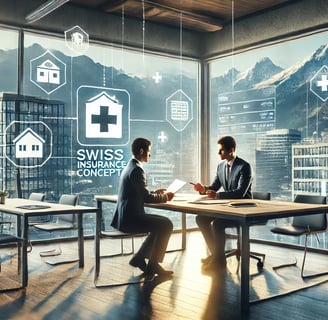 Voici une image réaliste dans un contexte urbain, illustrant une scène professionnelle liée à l'assurance en Suisse. L'ambian