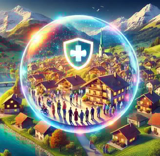 représentant l'idée de protection et d'accessibilité pour tous dans un cadre suisse.