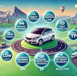Voici une image au format 16:9 sans texte, illustrant les options d'assurance pour une voiture de location dans un cadre typi