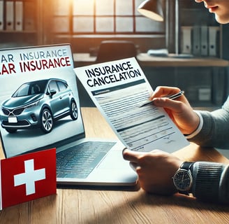une image réaliste représentant l’annulation d’une assurance auto en Suisse dans un cadre professionnel.