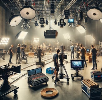 Voici une autre image, cette fois mettant en scène un plateau de tournage en studio en Suisse, avec une équipe active et des