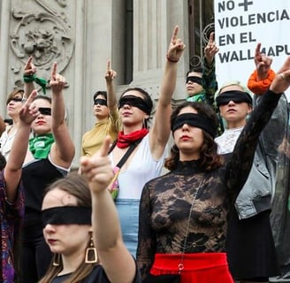 Mulheres vendadas em protesto