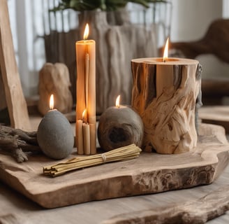 palo santo avec bougies et sauge pour purification