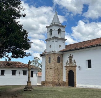 church in small town colombia, driving through colombia