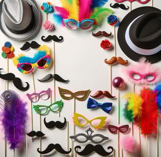 a variety of different colored photo booth props