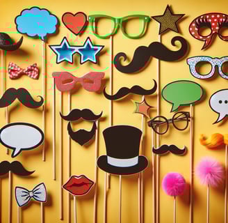 a bunch of different types of photo booth props