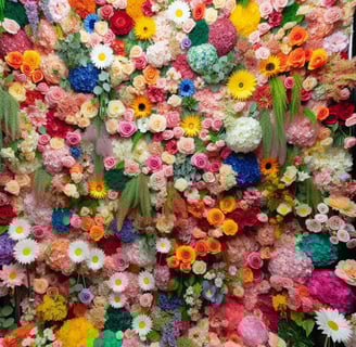 a large flower arrangement of flowers in a display