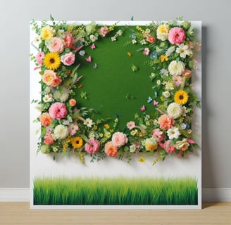 a picture of a flowered frame with a green background