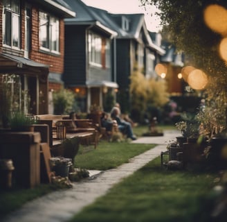 AI generated image of the center walkway in a cohousing community