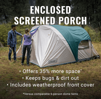 Family setting up Coleman instant cabin camping tent, easy set up family camping tent