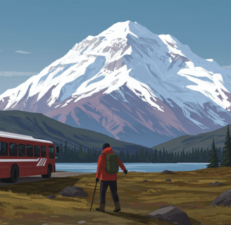 Traveler using versatile clothing for a Denali bus tour and adjusting layering clothes Denali 