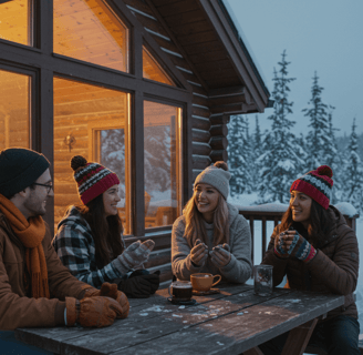 a group of people sitting at a table with drinks