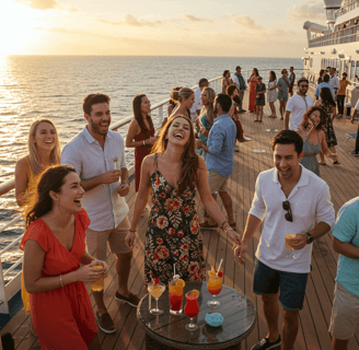 a group of people on a cruise standing on a deck