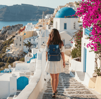 Taveler in Greece with Comfortable Backpack with comfortable straps and modern