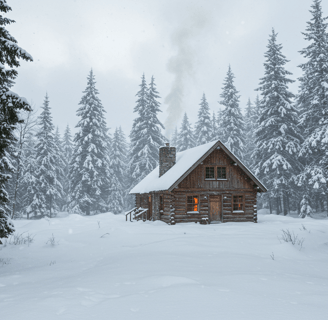 a cabin in the woods with a cabin in the snow