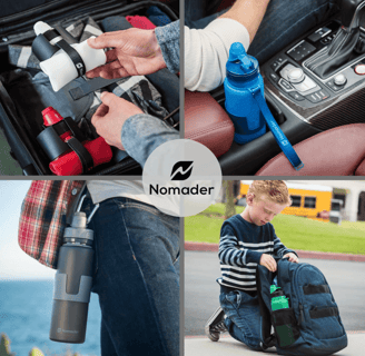 Nomader Collapsible Water Bottle, showcasing its compact, space-saving design when rolled up
