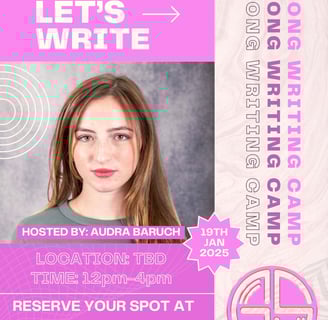 Poster for GRL LET'S WRITE, songwriting camp hosted by Audra Baruch
