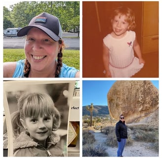 Collage of Audra M through years young and as she grew up woman