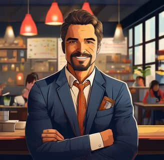 a man in a suit and tie is standing in front of a bar
