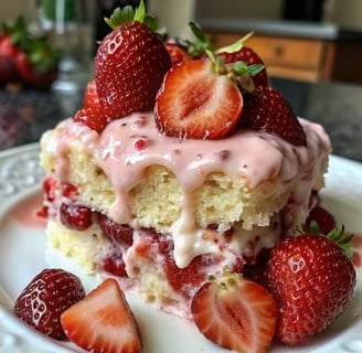 a piece of cake with strawberries on a plate